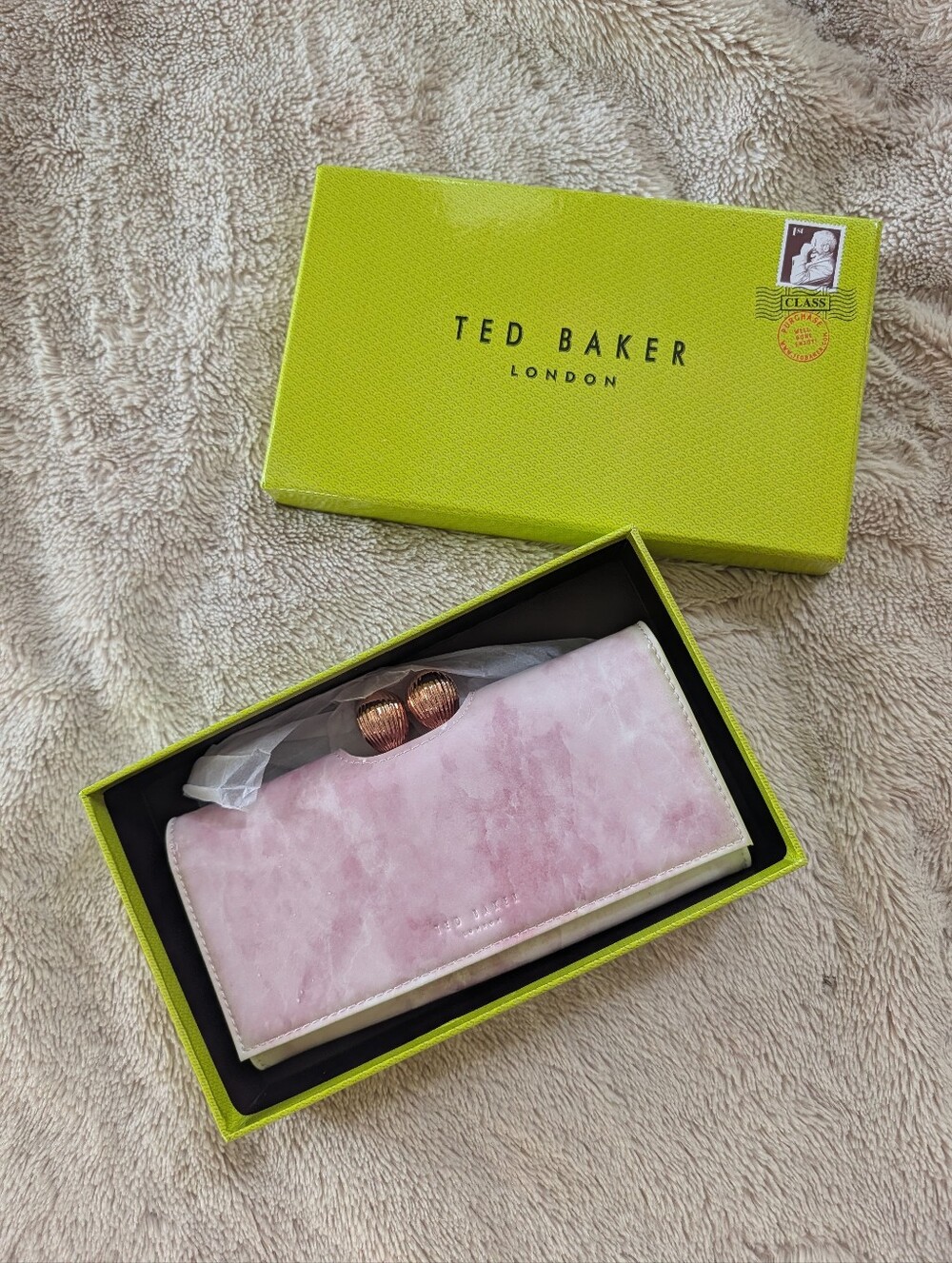 BNIB Ted Baker pink marble bobble patent leather matinee wallet/purse